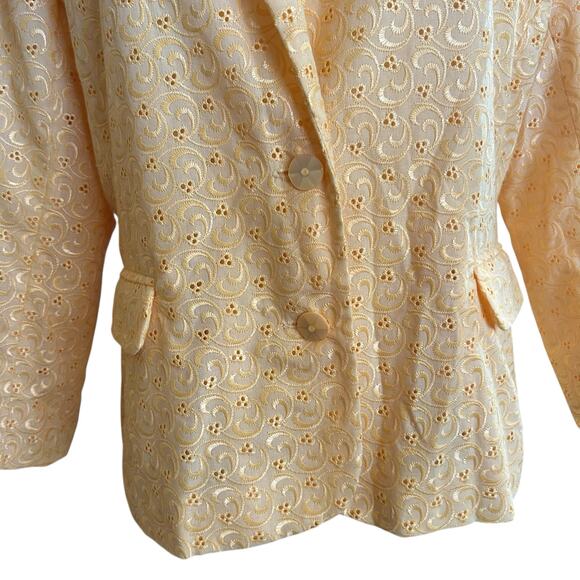 Sag Harbor Eyelet Jacket Lined 16P Yellow Button Down 3/4 Sleeve Office Chic - Picture 4 of 10